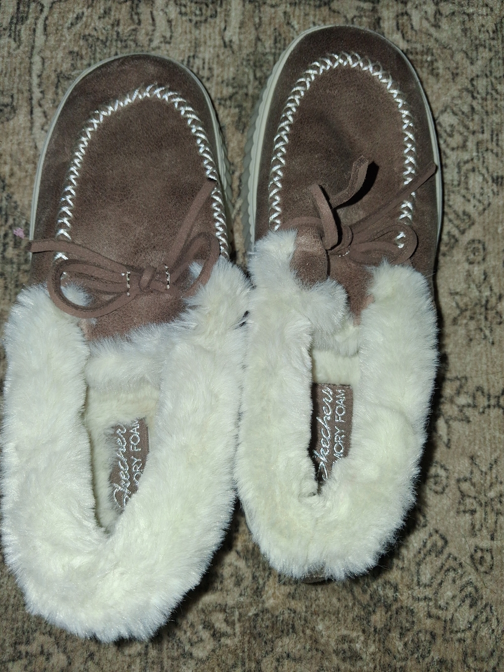 Sketchers Brown Faux-Suede Fur-Lined Slip-On Women's Slipper Shoes Size 7